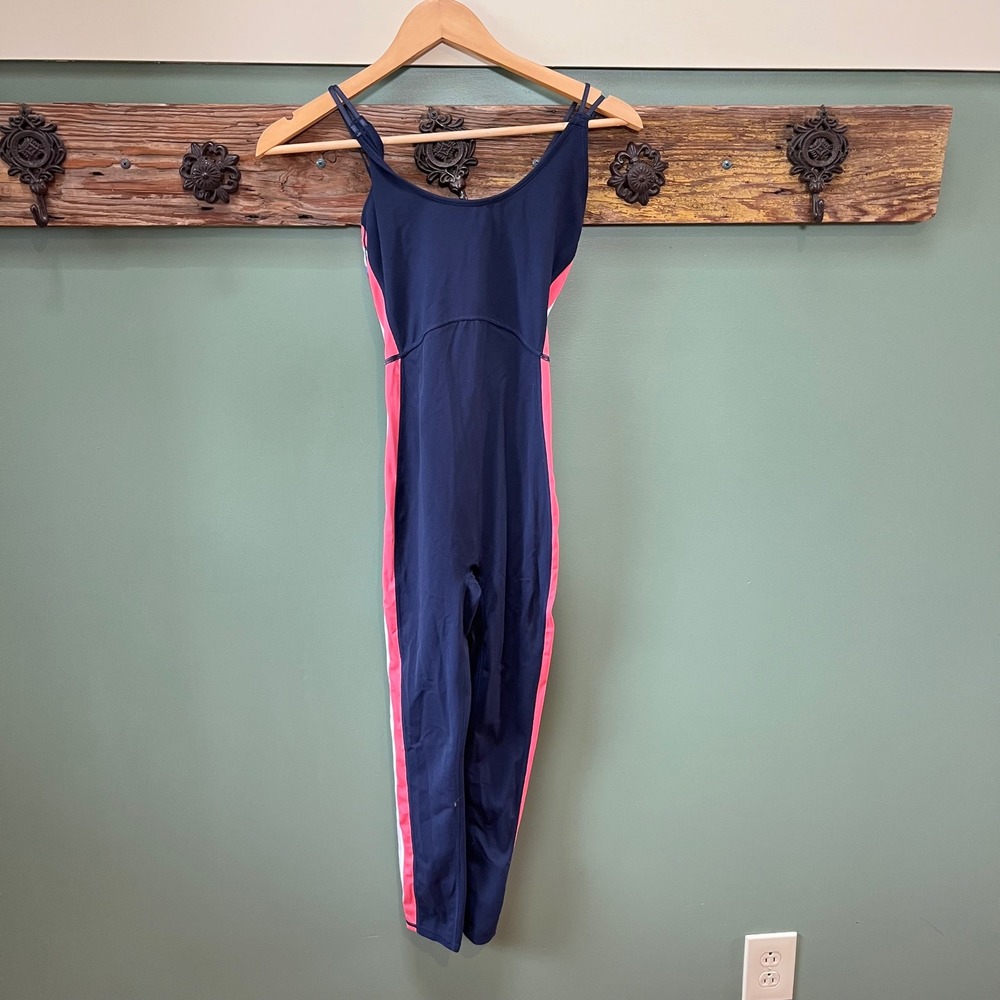 Fourlaps Womens XS Navy Colorblock Athletic Bodysuit‎ Unitard Adjustable Straps
